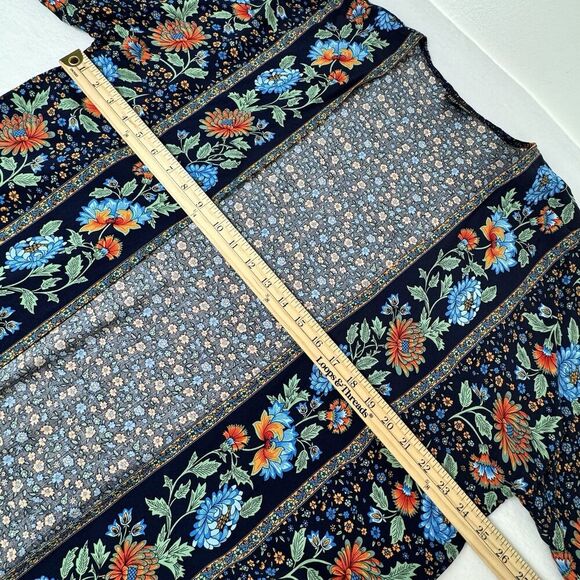 Coco Carmen Long Kimono S/M Blue Floral Open Hippie Boho Cover Up Cottagecore - Picture 10 of 12